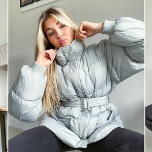 ASOS Collusion belted puffer coat in icy blue